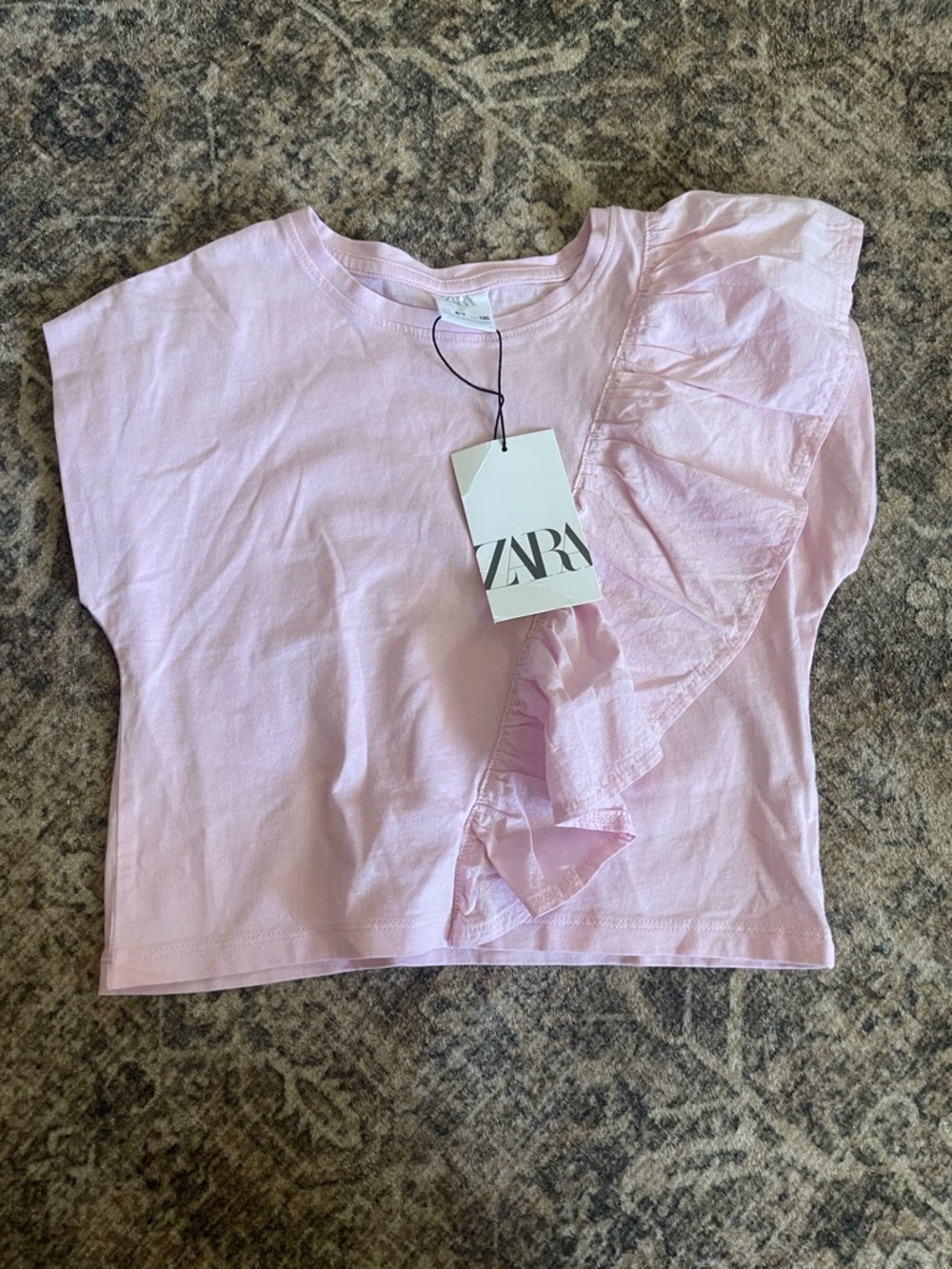 ZARA Light Pink Short Sleeve Tee with Ruffle Accent
